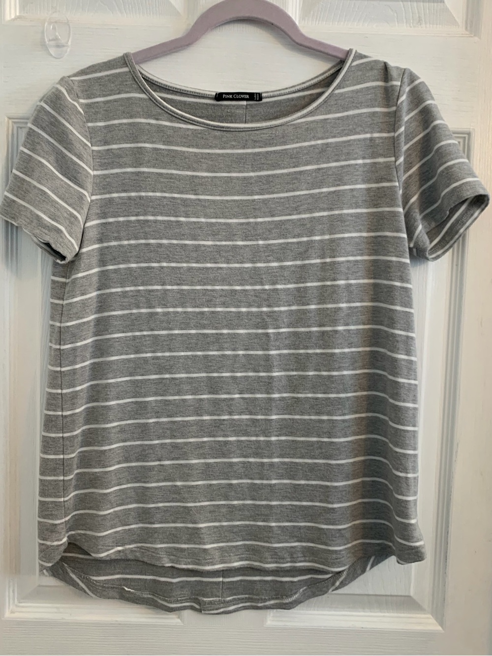 Pink Clover Gray & White Striped Short Sleeve Tee. Size small $8